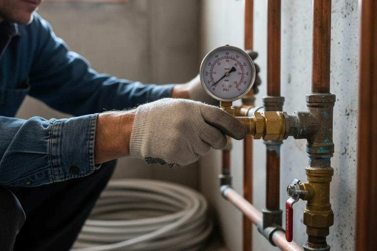 Pressure testing a repaired line during Water Line Repair in Edgard